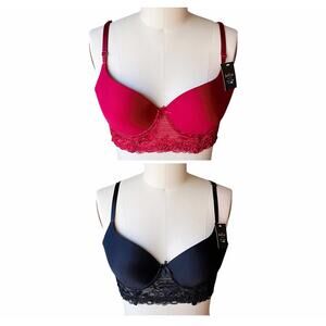 NWT 2 BELLINI Lace Underwire Black & Red Bras ~ Womens Bra Size 40C